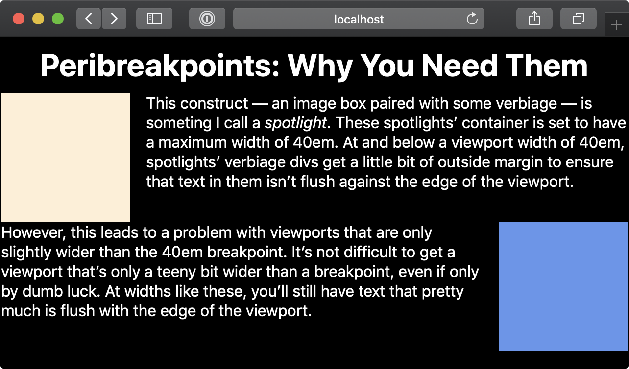 A screenshot of a browser displaying the need for a peribreakpoint